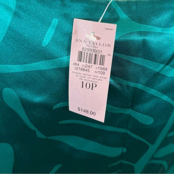 Ann Taylor 100% silk turquoise green print dress size 10P NWT - Picture 5 of 8